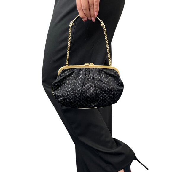 LOUIS VUITTON Vintage Monogram Aumoniere Mini Evening Bag Black Satin [106329] - Picture 4 of 12